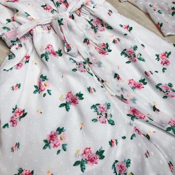 Topshop Floral Rose Swiss Dot Bardot Long Ruffle Sleeve Cold Shoulder Romper 6 - Picture 6 of 13